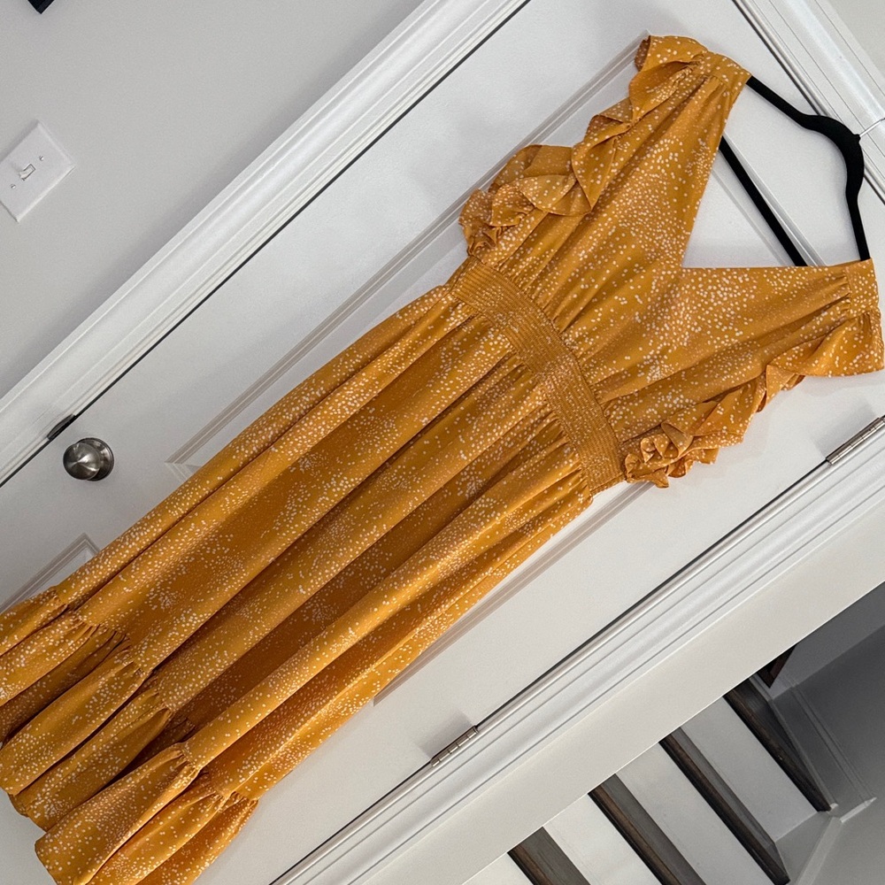 Express Golden Yellow Ruffle Midi Dress - Picture 7 of 8